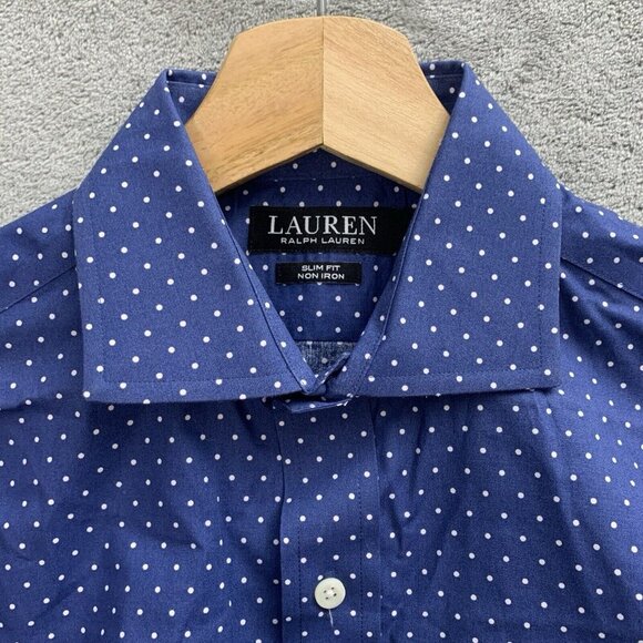 Ralph Lauren Shirt Mens 14.5 Black Label Button Down Blue Polka Dot Office Work - Picture 5 of 10